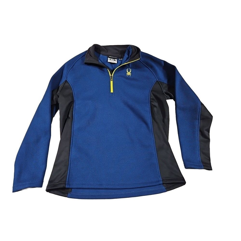 Spyder Mens 1/4 Zip Jacket Pullover Blue Black Ribbed Long Sleeve SIZE 2XL